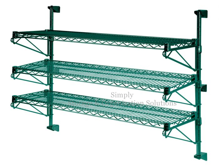 3 Tier Green Coated Wall Mounted, Coated Wire Shelving