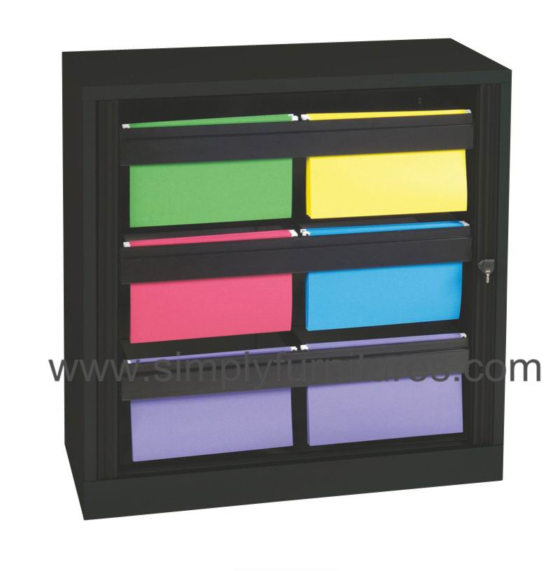 roller shutter door cabinet in black with drawer