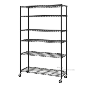 Black Mobile Shelf Organizer 6-Tier Height Adjustable Utility Steel Wire Unit in Supermarket