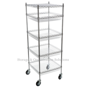 5 Layers Grocery Display Mobile Metal Wire Rack Baskets Shelving Units