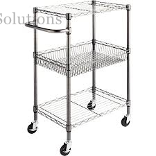 3-Tier Steel Wire Multipurpose Basket Chrome Shelf Adjustable Storage Utility Cart 21"W X 14"D X 36"H