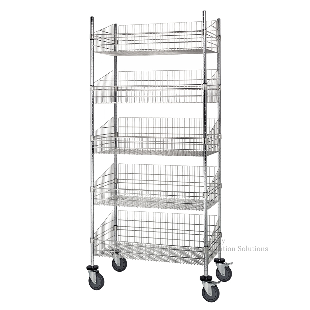  5 Layers for Grocery Storage Mobile Chrome Wire Grid Baskets Shelving