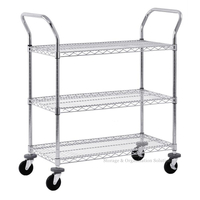Adjustable Food and Beverage Service Wire Shelf Cart With Pull Handle (36" W X 14" D X 38" H)