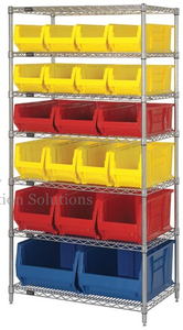 Wire Shelving with 20 Plastic Bins for Restaurant Kitchen Organizer