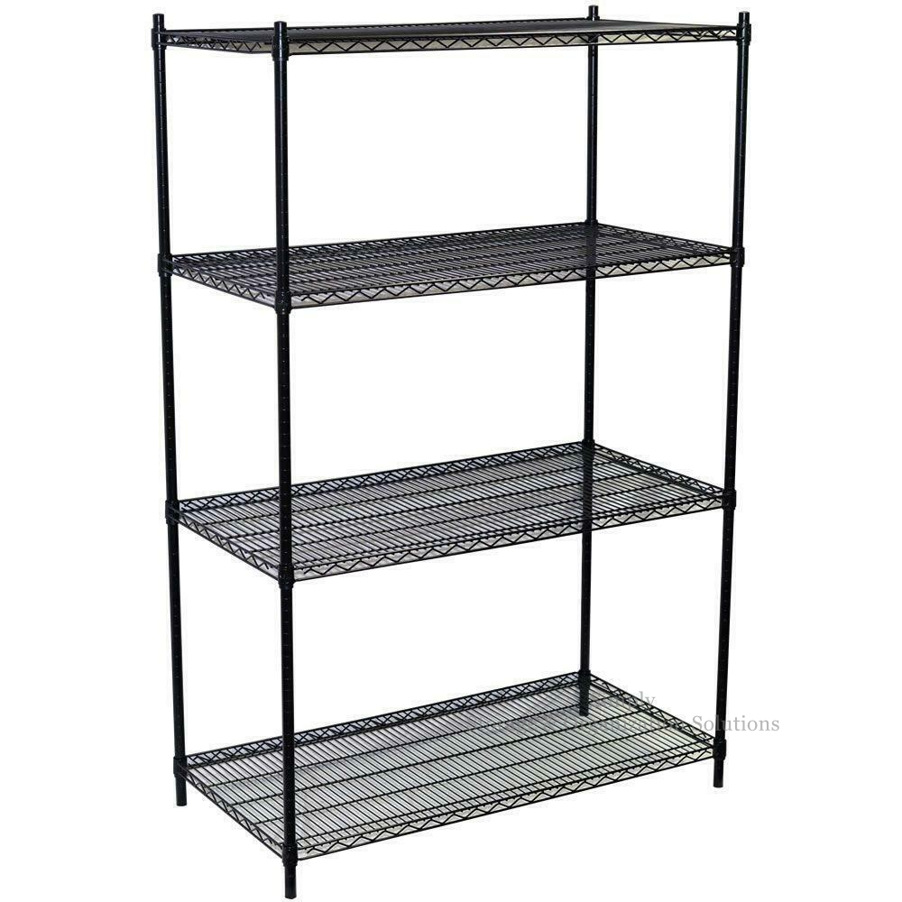4 Layers Black Wire Rack Grocery Store Heavy Duty Wire Shelving 