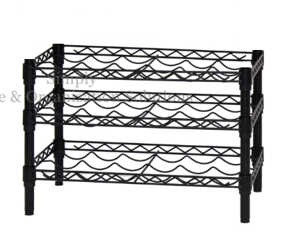 Wine rack with 3 layers of black multi-functional metal wire rack